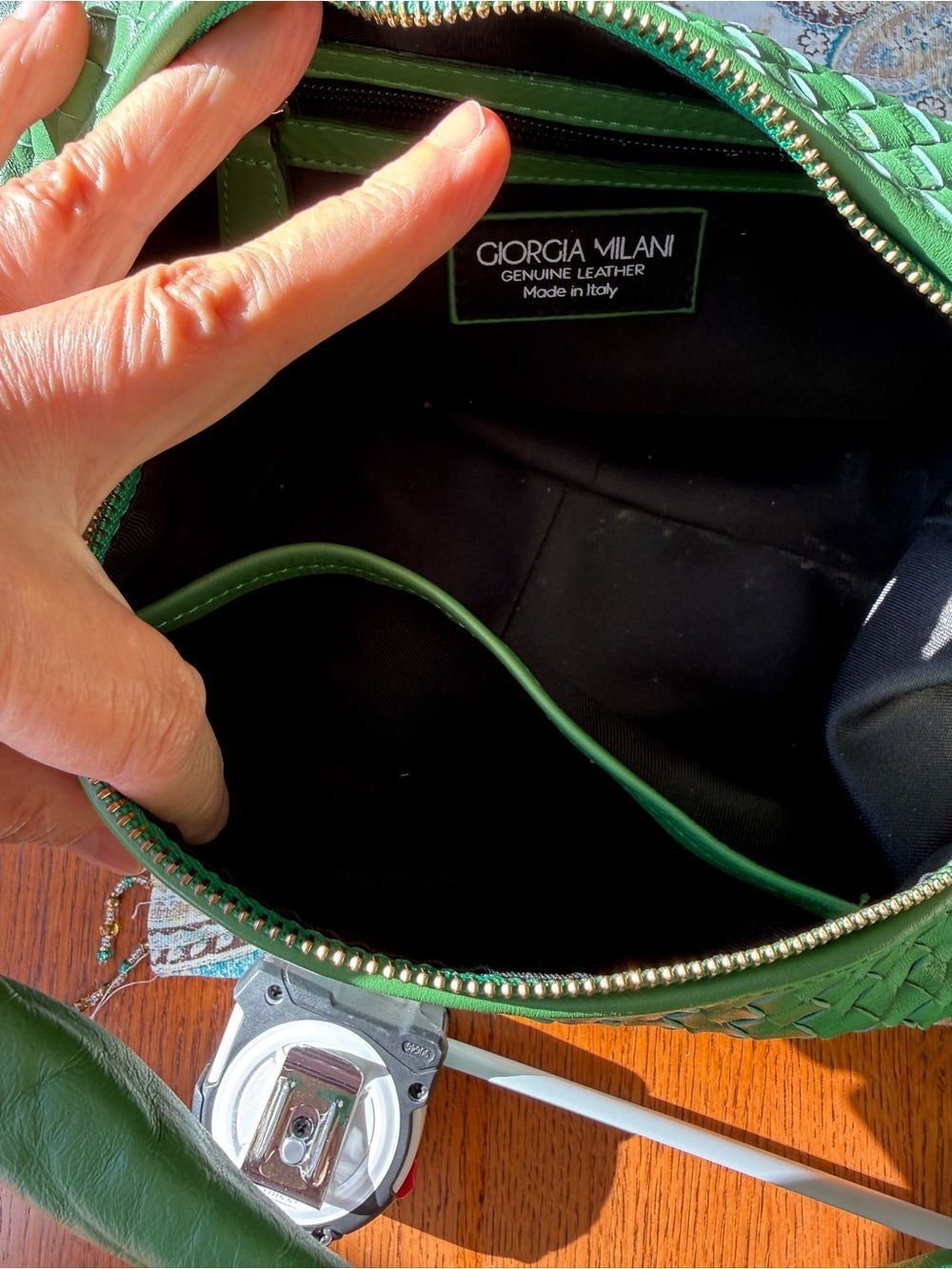 Giorgia Milani Leather Hobo Bag Made In Italy Green Woven - Picture 10 of 11